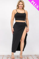 Plus Size Crop Cami & Split Thigh Maxi Skirt Set - BaeDrip