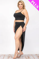 Plus Size Crop Cami & Split Thigh Maxi Skirt Set - BaeDrip
