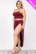 Plus Size Crop Cami & Split Thigh Maxi Skirt Set - BaeDrip