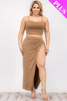 Plus Size Crop Cami & Split Thigh Maxi Skirt Set - BaeDrip