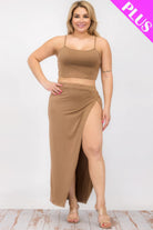 Plus Size Crop Cami & Split Thigh Maxi Skirt Set - BaeDrip