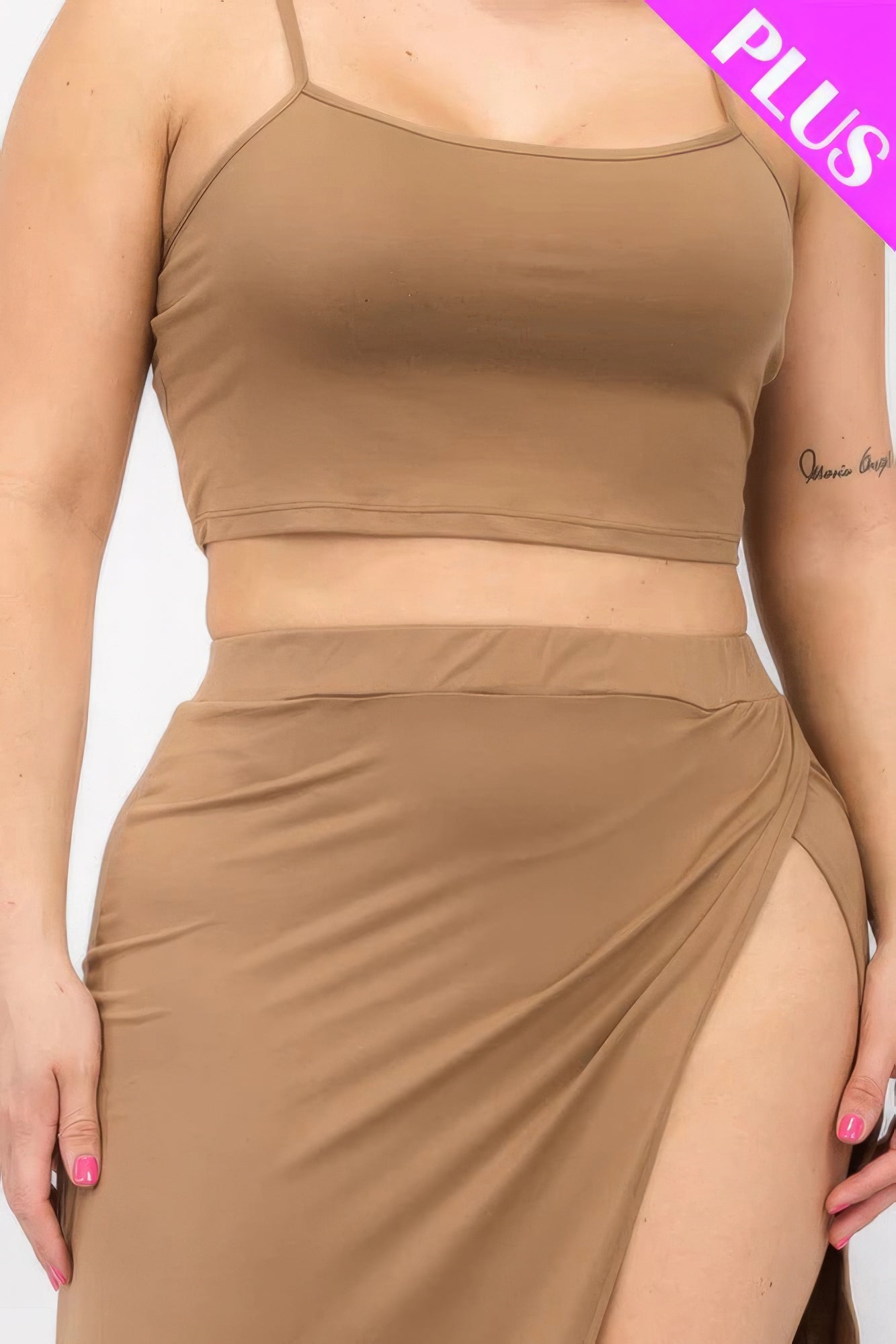 Plus Size Crop Cami & Split Thigh Maxi Skirt Set - BaeDrip