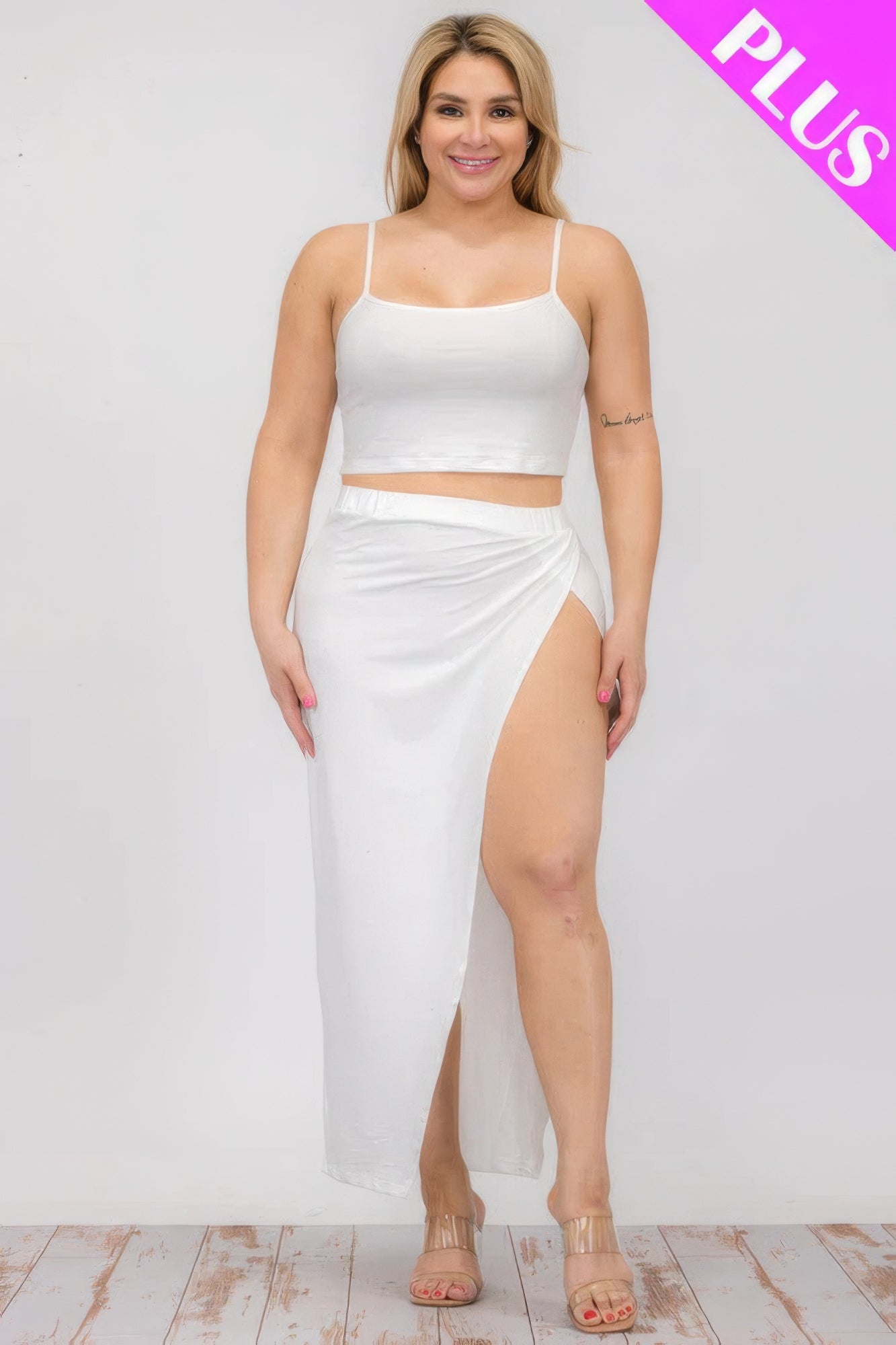 Plus Size Crop Cami & Split Thigh Maxi Skirt Set - BaeDrip