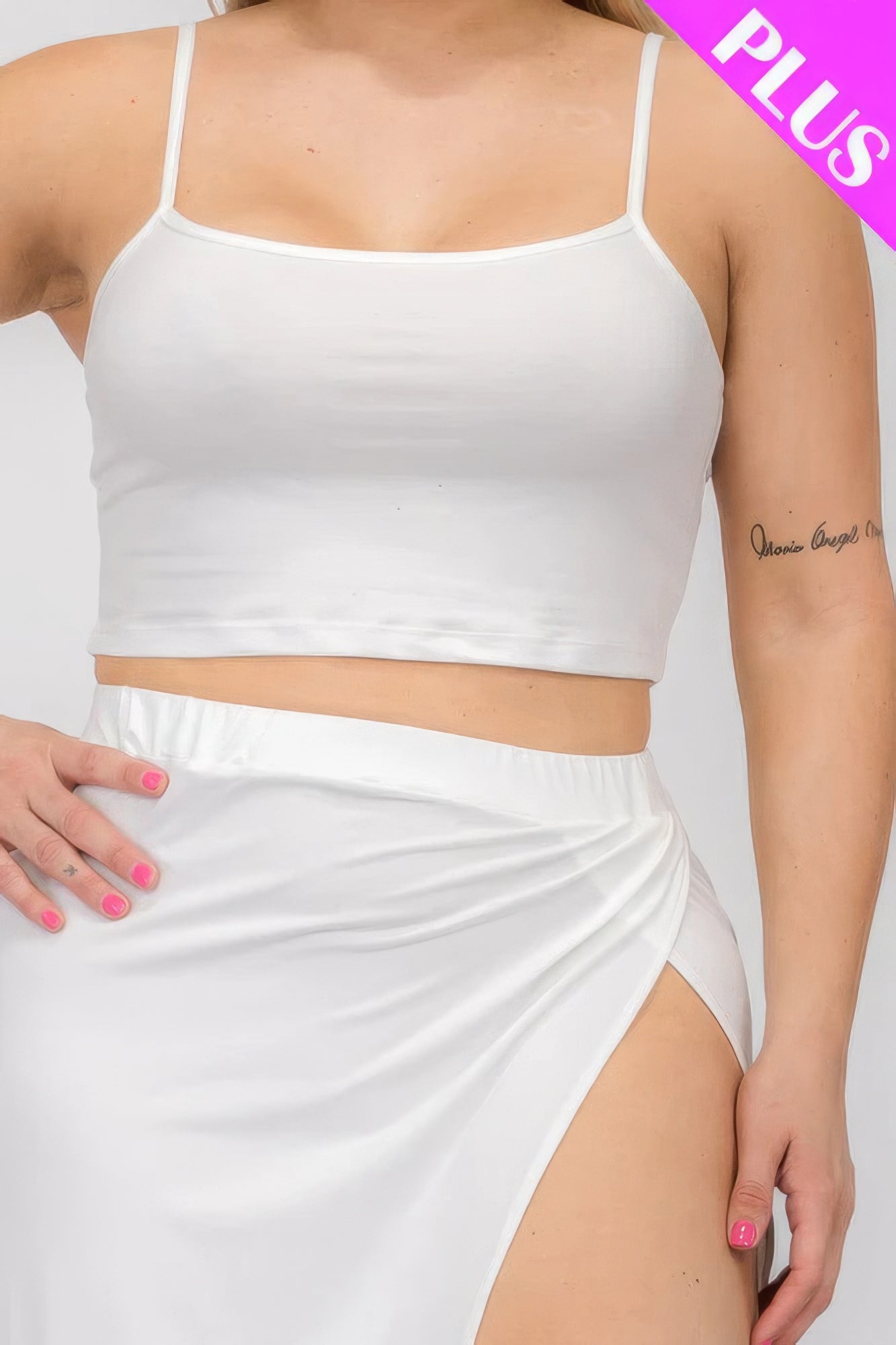 Plus Size Crop Cami & Split Thigh Maxi Skirt Set - BaeDrip