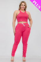 Plus Size Crop Tank Top & Ruched Pants Set - BaeDrip