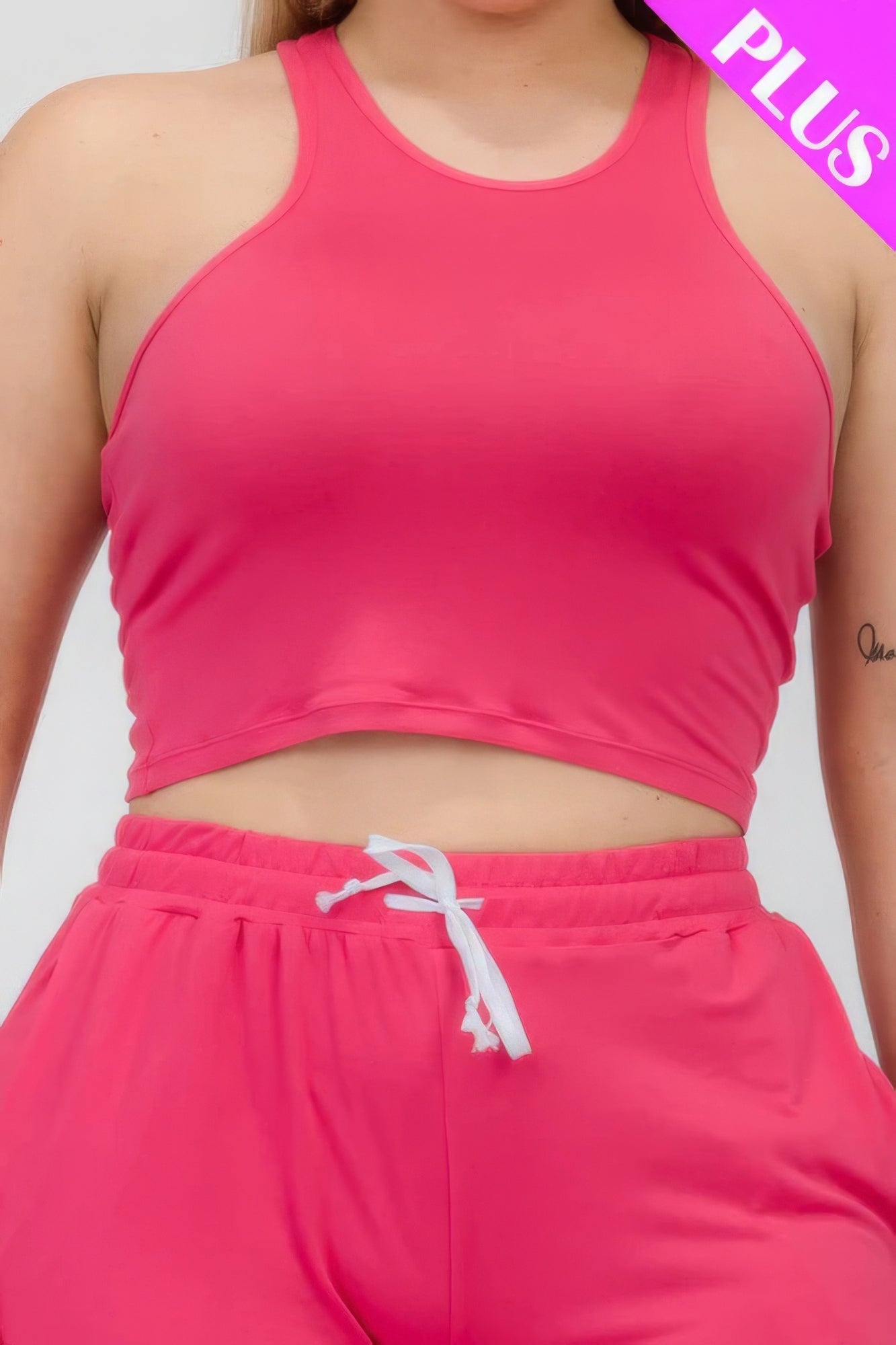 Plus Size Crop Tank Top & Ruched Pants Set - BaeDrip