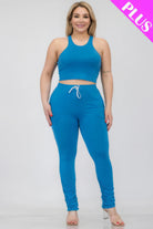 Plus Size Crop Tank Top & Ruched Pants Set - BaeDrip