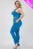 Plus Size Crop Tank Top & Ruched Pants Set - BaeDrip