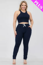 Plus Size Crop Tank Top & Ruched Pants Set - BaeDrip