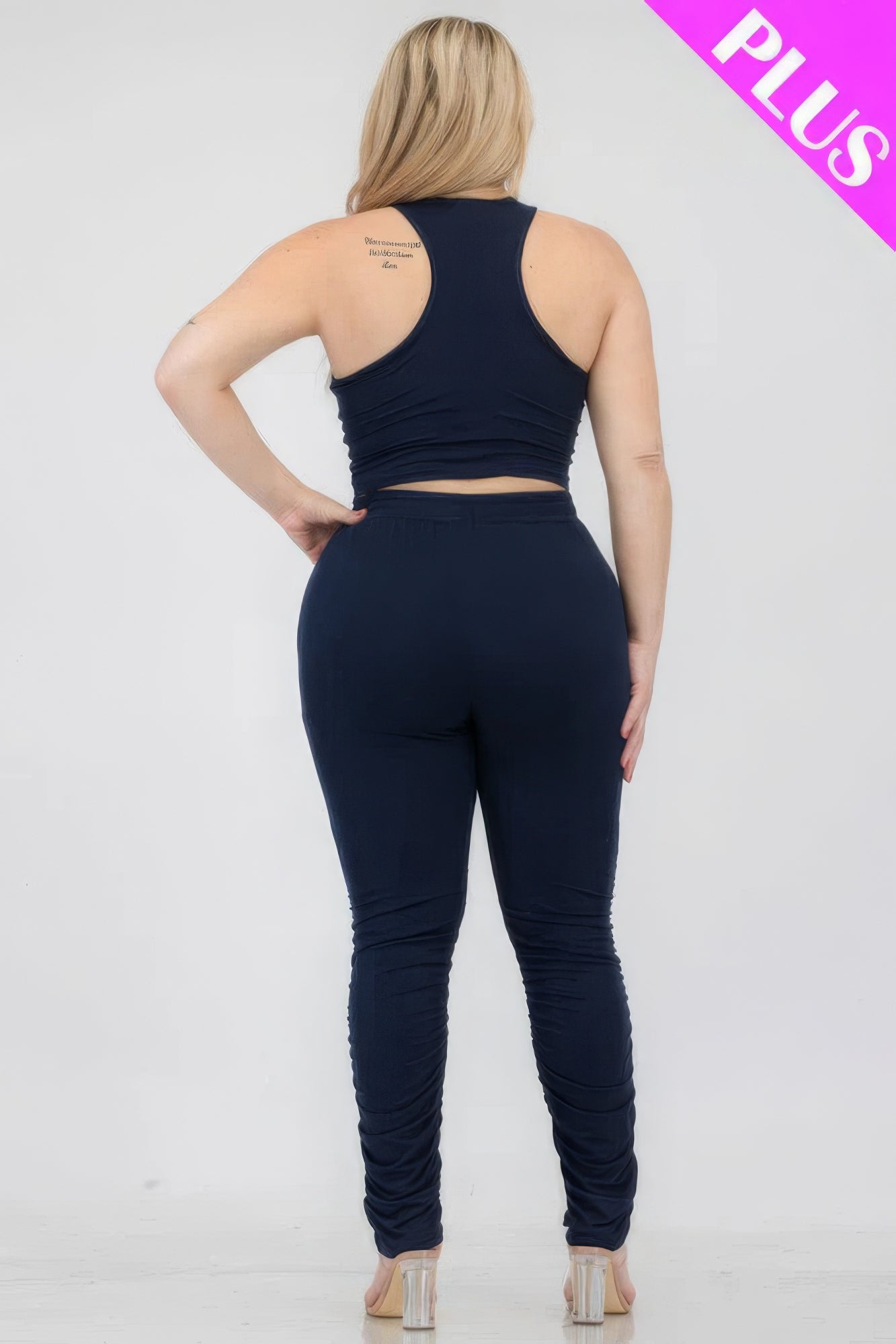 Plus Size Crop Tank Top & Ruched Pants Set - BaeDrip