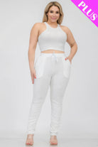 Plus Size Crop Tank Top & Ruched Pants Set - BaeDrip