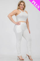 Plus Size Crop Tank Top & Ruched Pants Set - BaeDrip