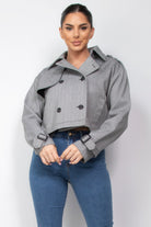 Notch Buckled Sleeve Crop Trench Coat - BaeDrip