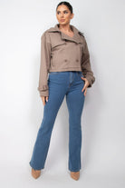 Notch Buckled Sleeve Crop Trench Coat - BaeDrip