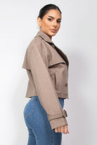 Notch Buckled Sleeve Crop Trench Coat - BaeDrip