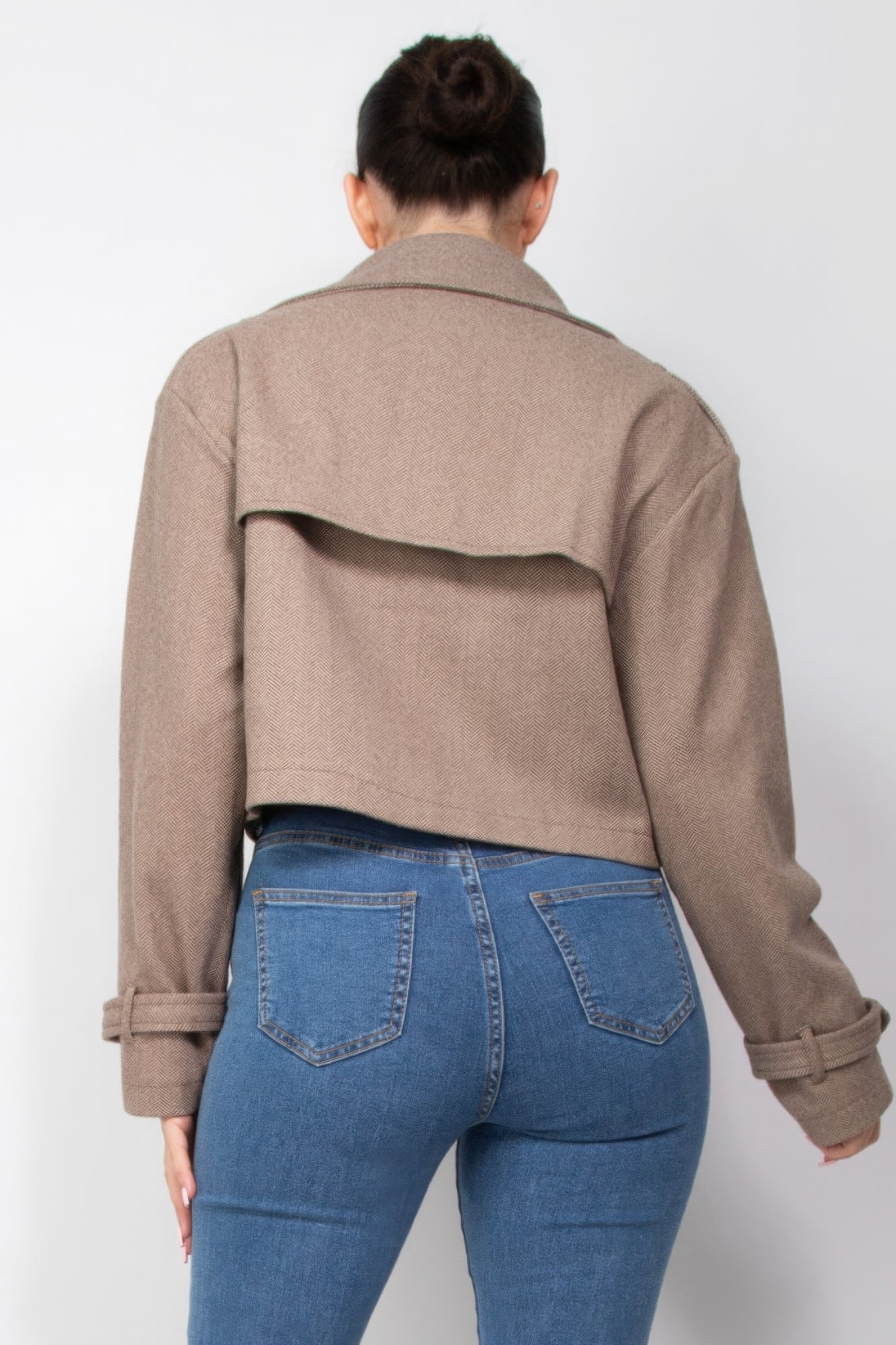 Notch Buckled Sleeve Crop Trench Coat - BaeDrip