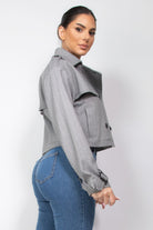 Notch Buckled Sleeve Crop Trench Coat - BaeDrip