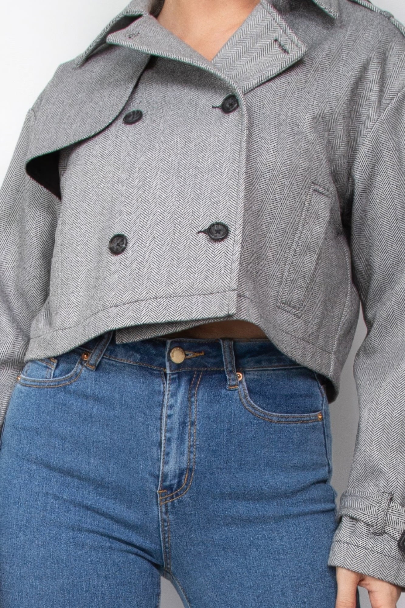 Notch Buckled Sleeve Crop Trench Coat - BaeDrip