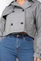 Notch Buckled Sleeve Crop Trench Coat - BaeDrip