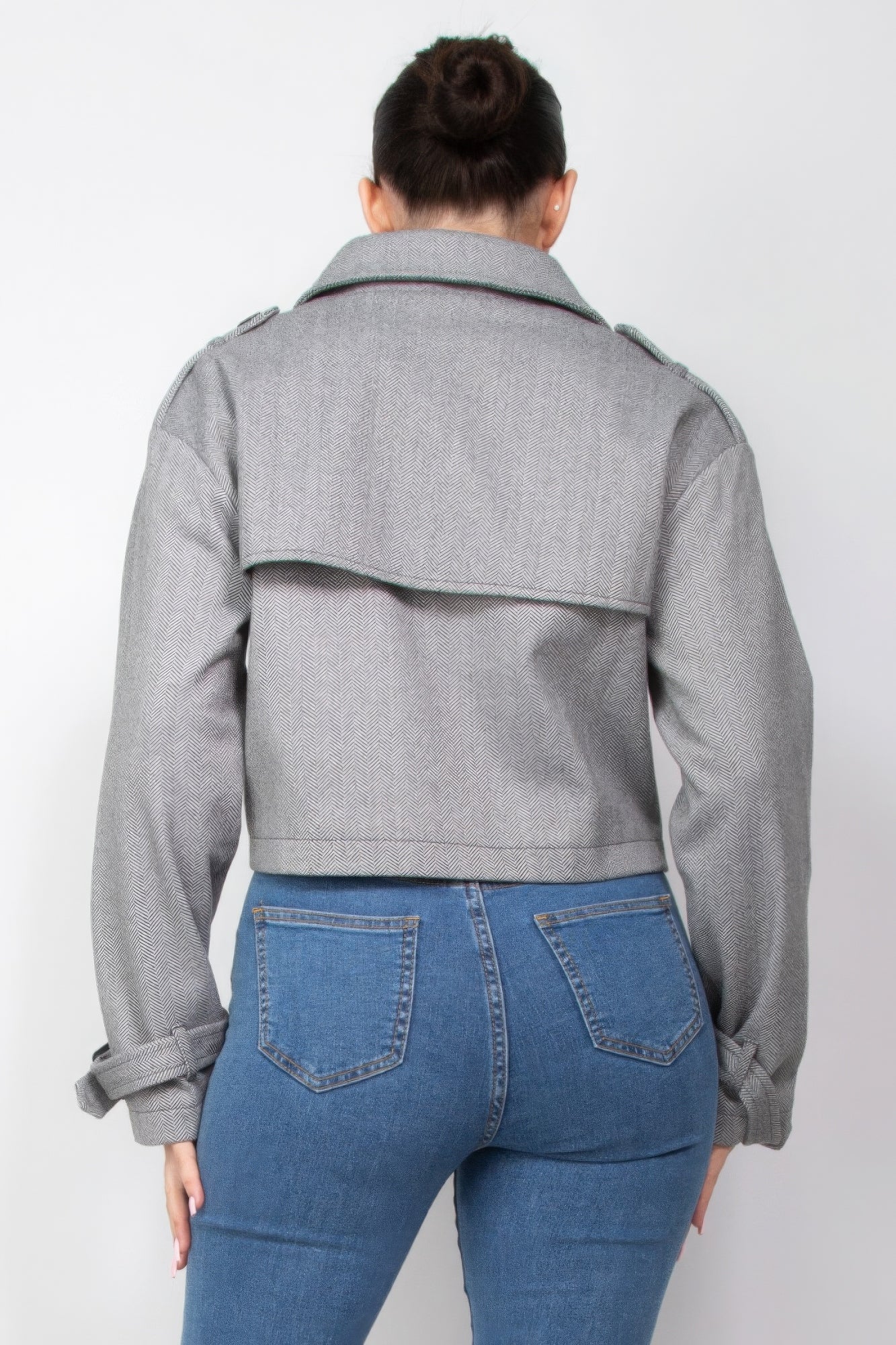 Notch Buckled Sleeve Crop Trench Coat - BaeDrip