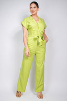 Belted Button-down Linen Jumpsuit - BaeDrip