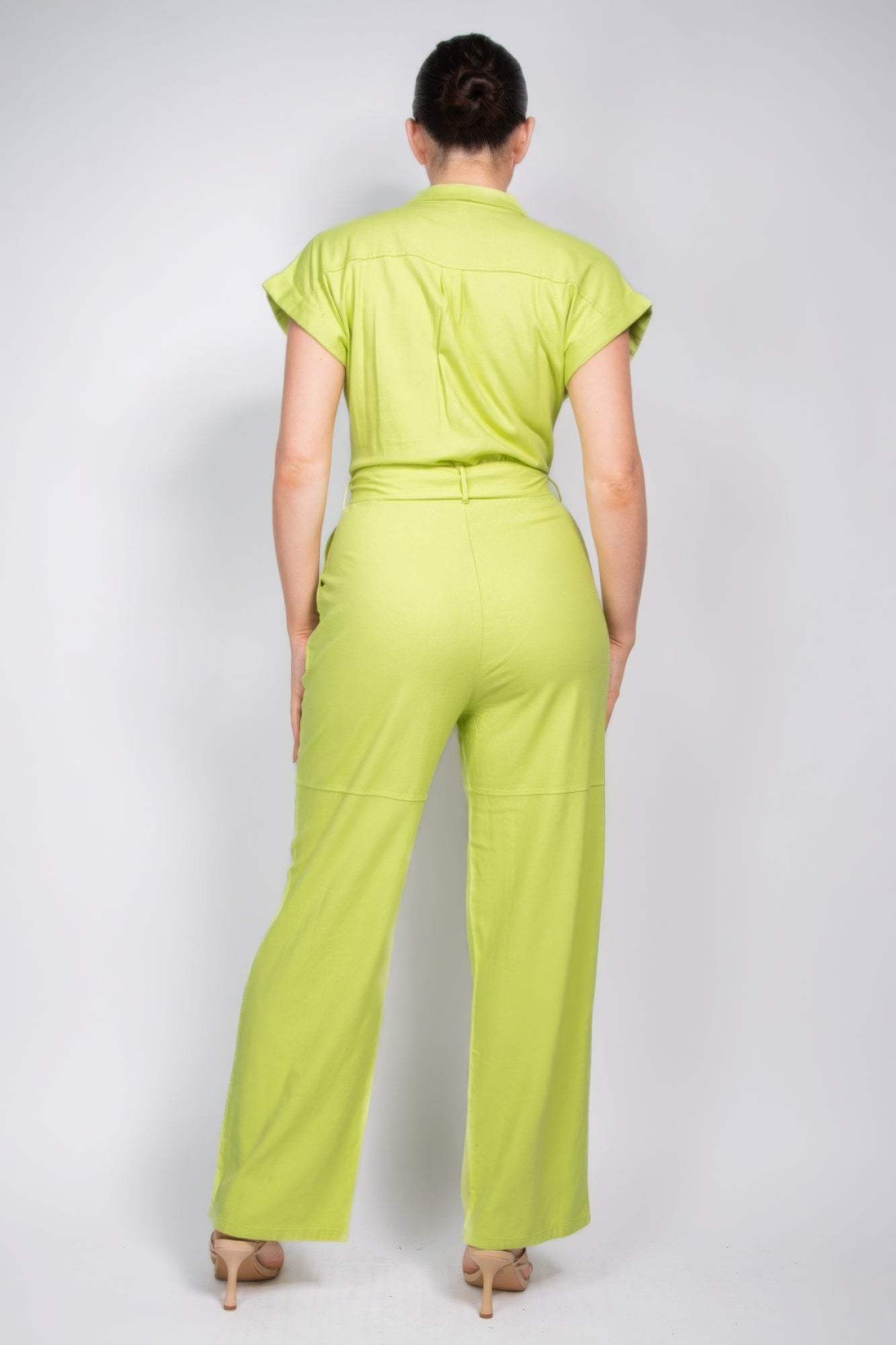 Belted Button-down Linen Jumpsuit - BaeDrip