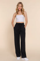 Elastic Waist Tencel Long Pants - BaeDrip
