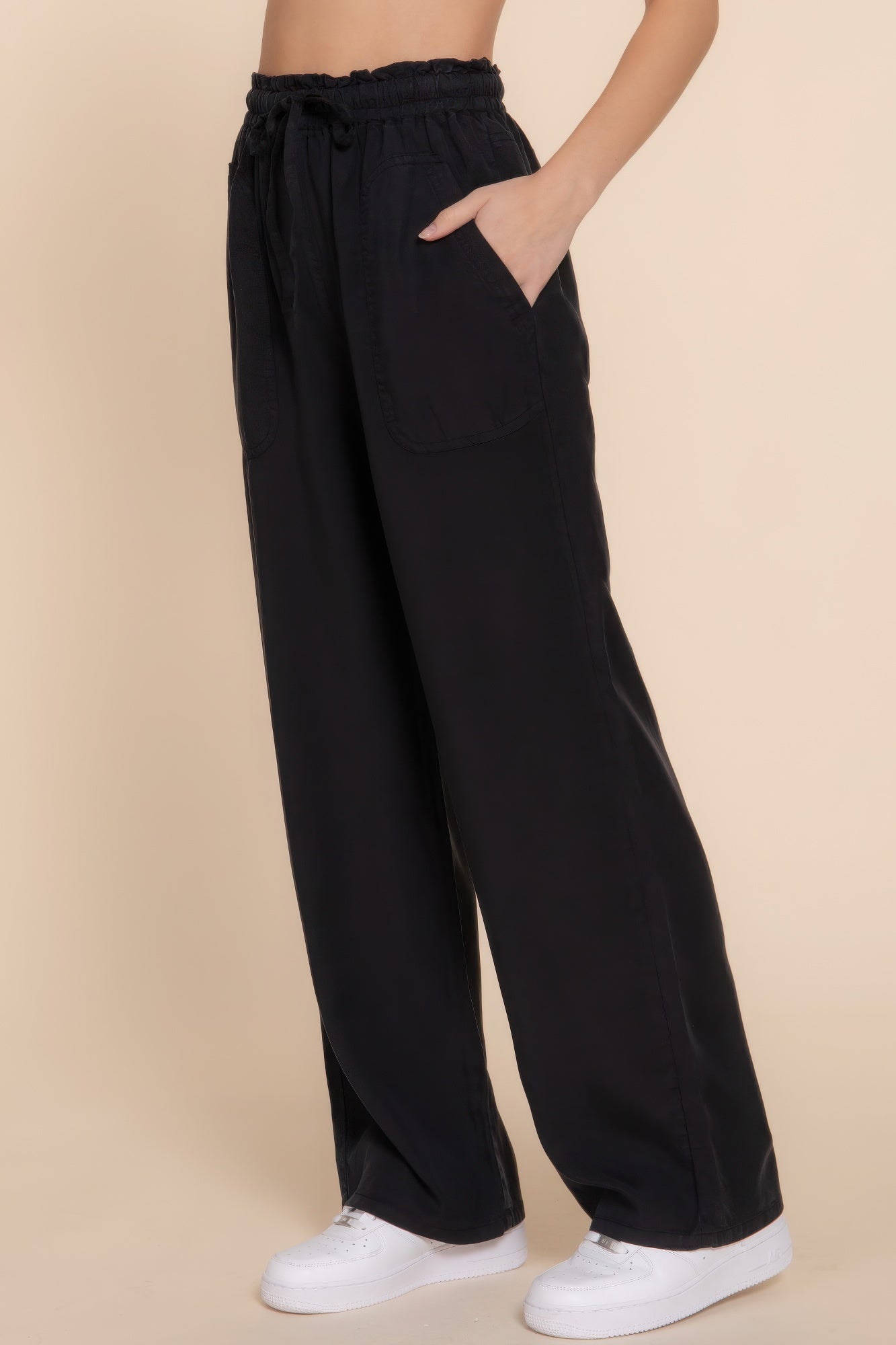 Elastic Waist Tencel Long Pants - BaeDrip