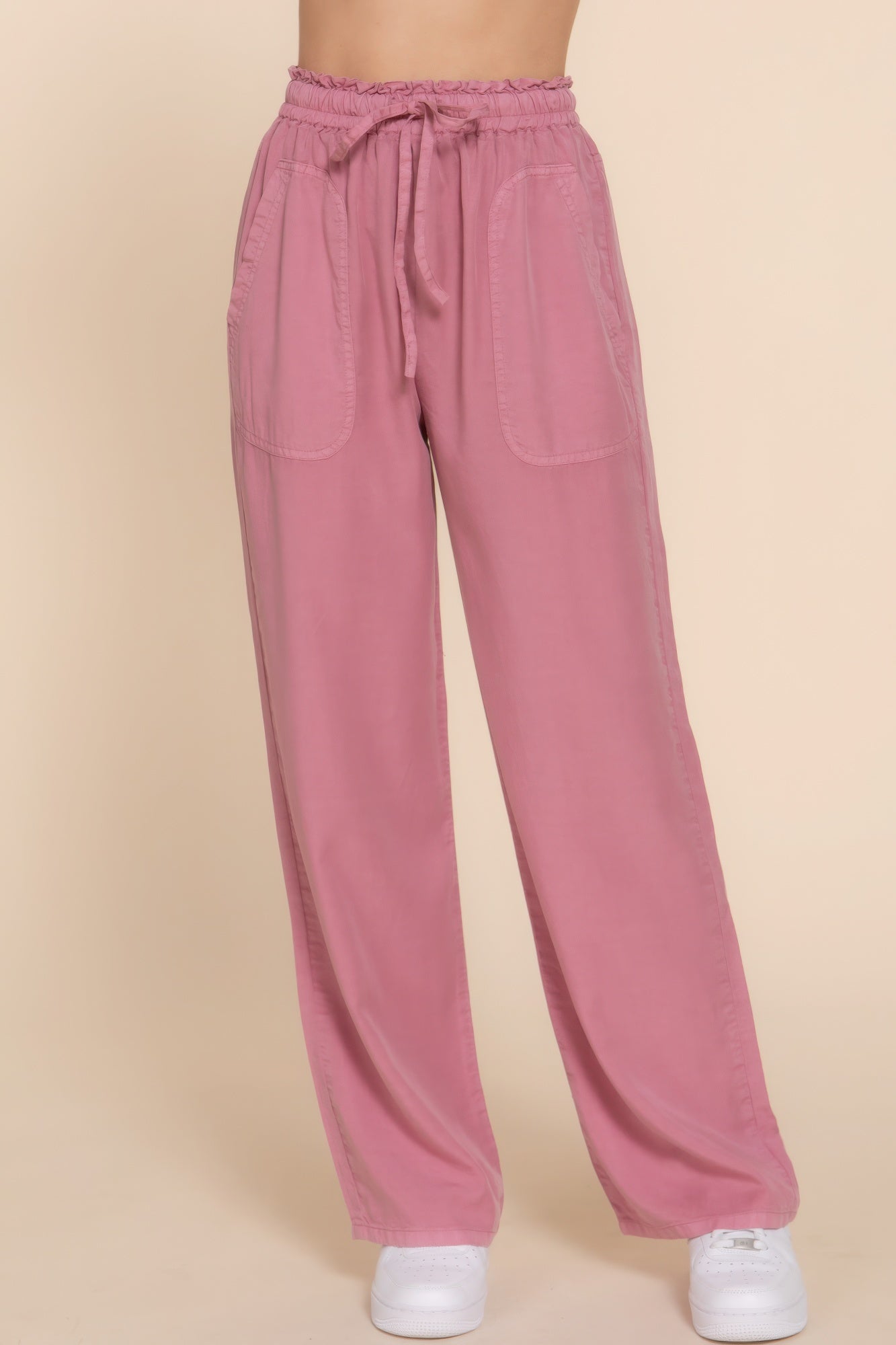 Elastic Waist Tencel Long Pants - BaeDrip