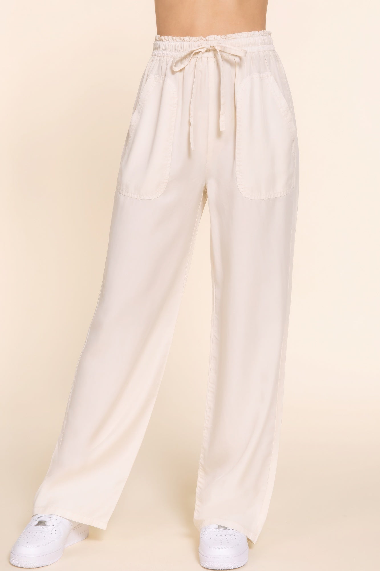 Elastic Waist Tencel Long Pants - BaeDrip