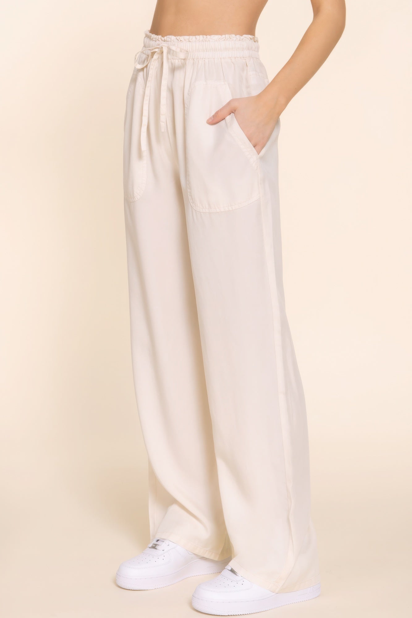 Elastic Waist Tencel Long Pants - BaeDrip