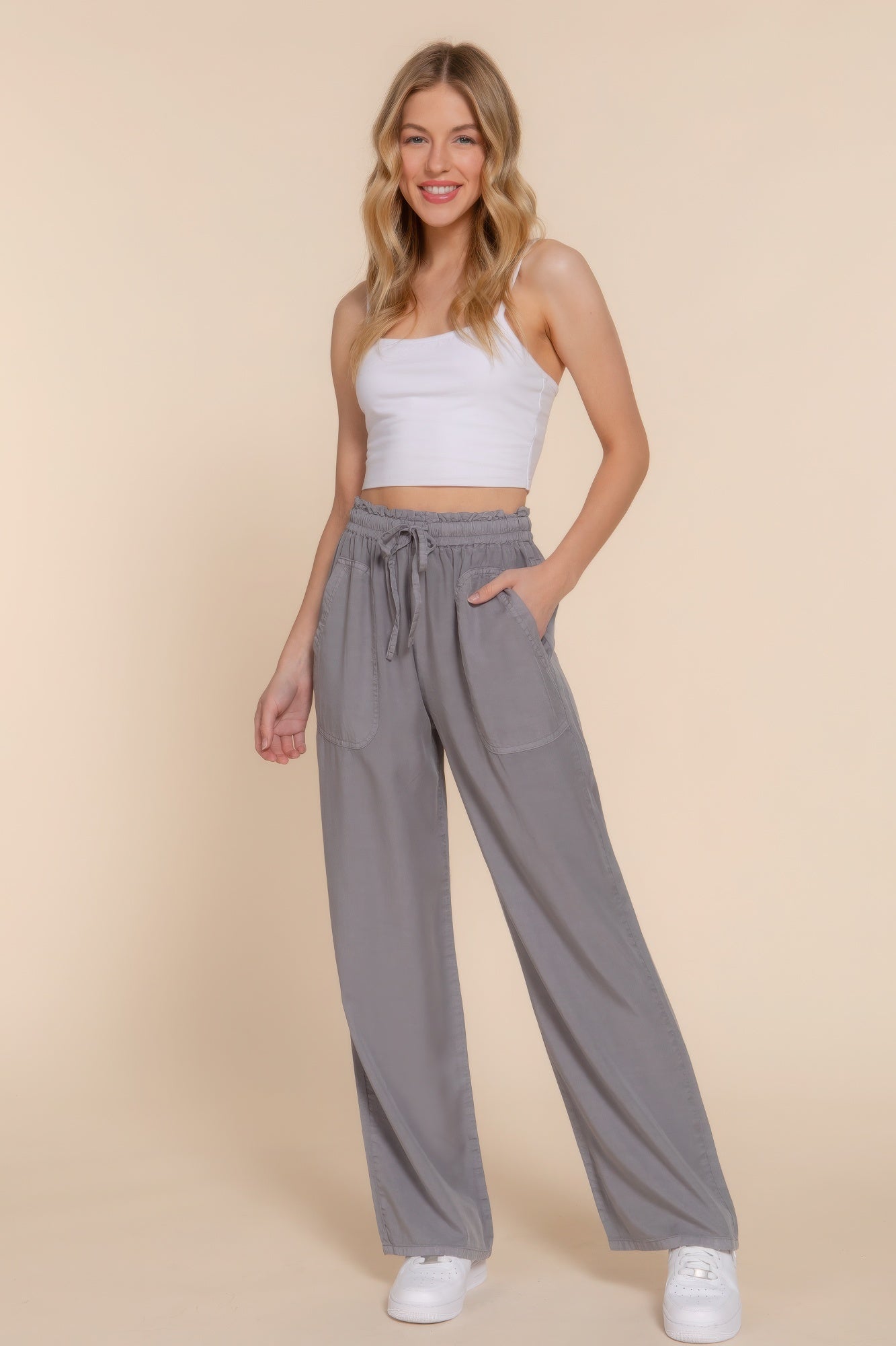 Elastic Waist Tencel Long Pants - BaeDrip