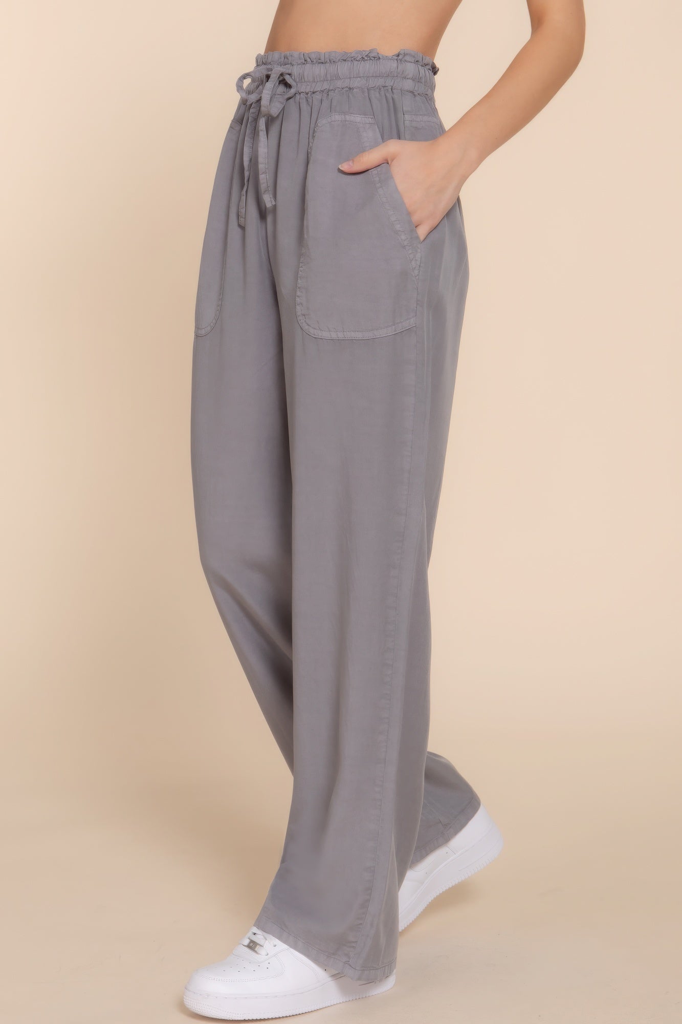 Elastic Waist Tencel Long Pants - BaeDrip