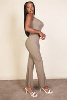 Ribbed sleeveless wide leg jumpsuit - BaeDrip