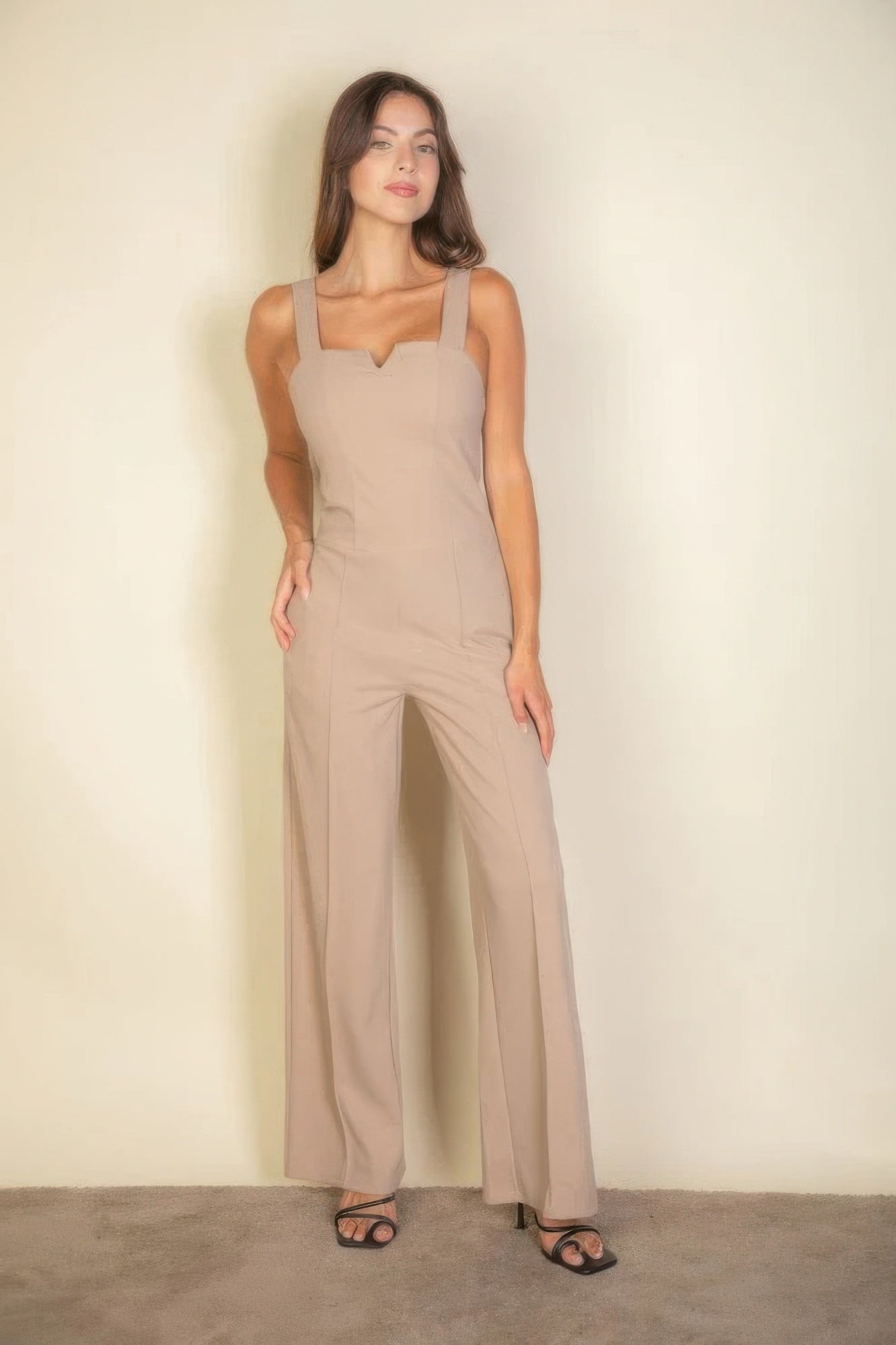Notched neck cami jumpsuit - BaeDrip