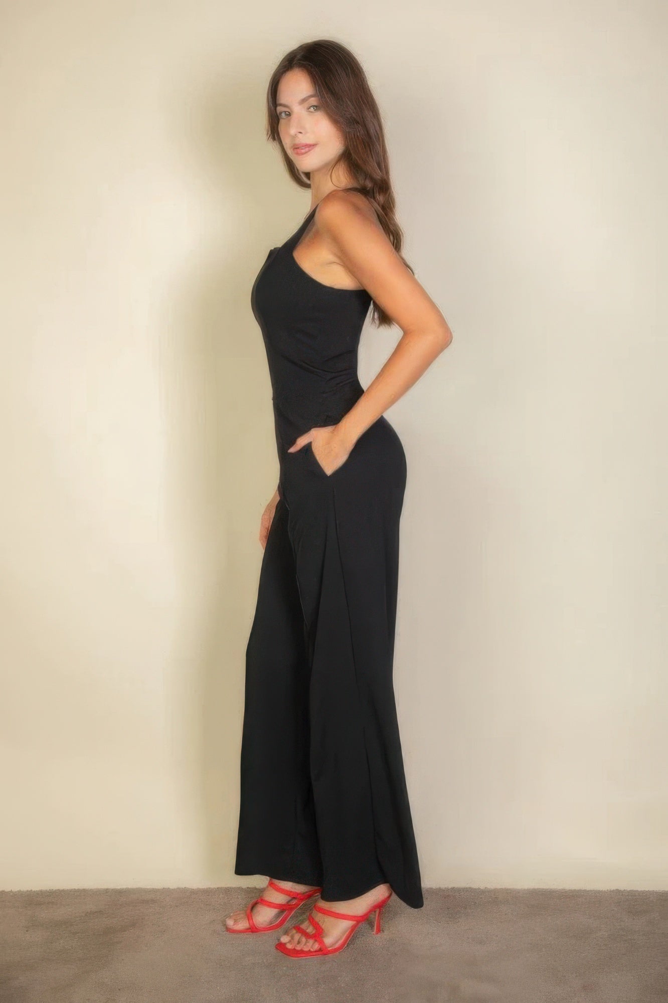 Notched neck cami jumpsuit - BaeDrip