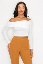 Bardot ribbed long sleeve crop top - BaeDrip