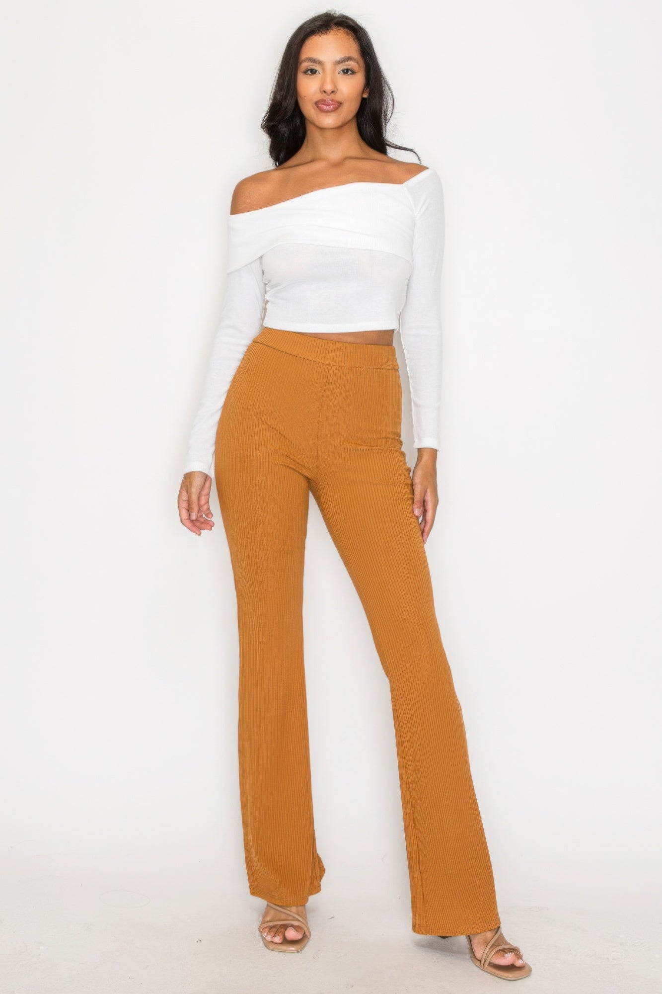Bardot ribbed long sleeve crop top - BaeDrip