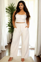Plus Bustier Crop Cami Top & Slant Pocket Straight Pants - BaeDrip