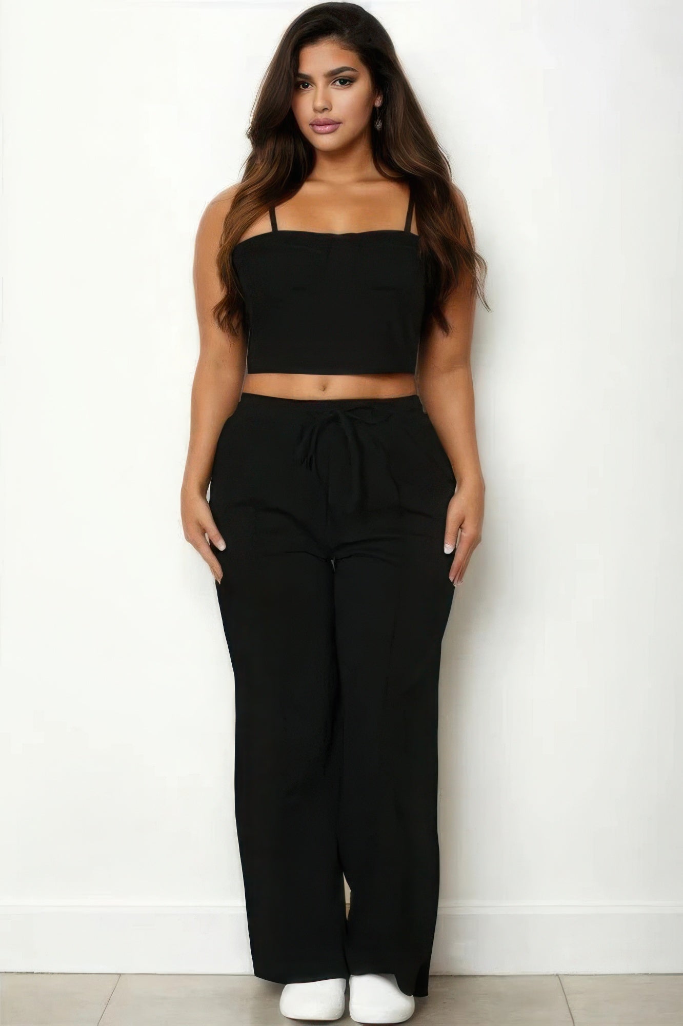 Plus Bustier Crop Cami Top & Slant Pocket Straight Pants - BaeDrip