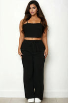 Plus Bustier Crop Cami Top & Slant Pocket Straight Pants - BaeDrip
