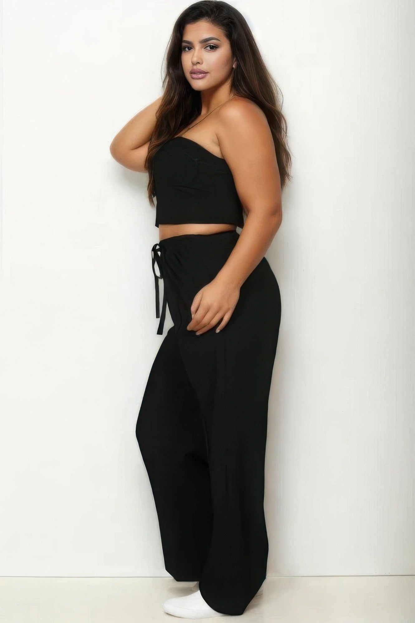 Plus Bustier Crop Cami Top & Slant Pocket Straight Pants - BaeDrip