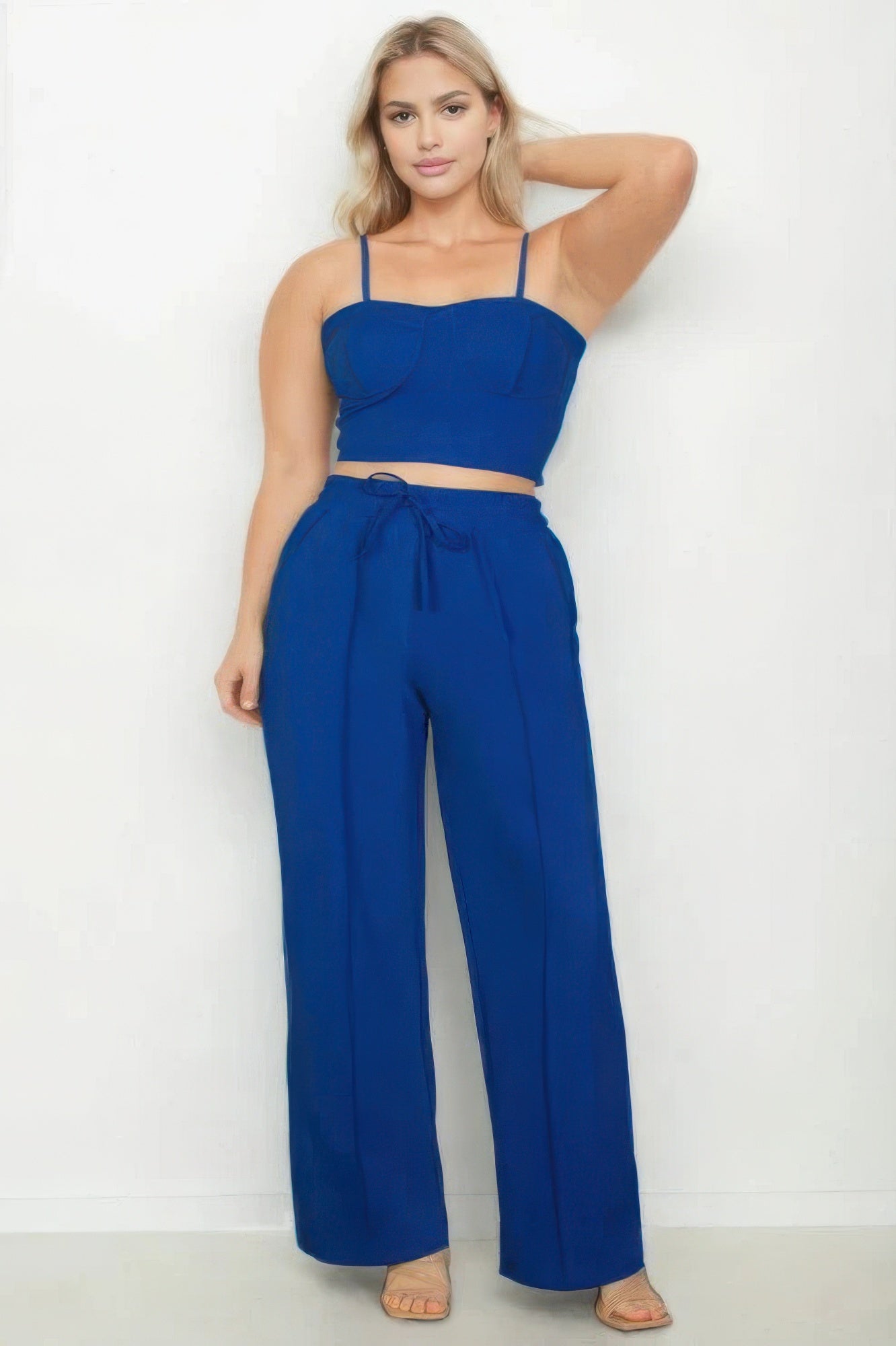 Plus Bustier Crop Cami Top & Slant Pocket Straight Pants - BaeDrip