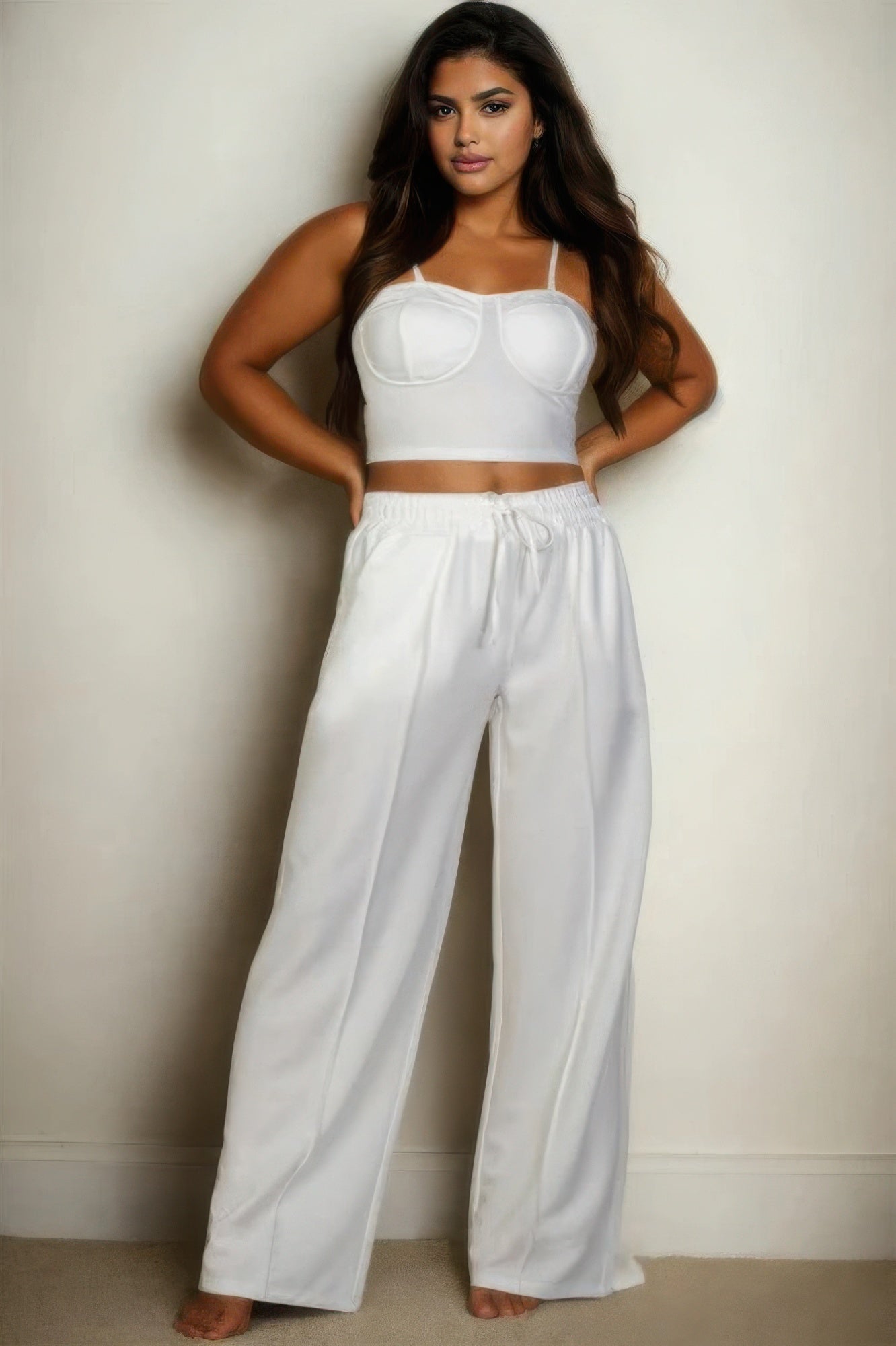 Plus Bustier Crop Cami Top & Slant Pocket Straight Pants - BaeDrip