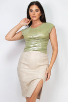 Ruched Sleeveless Asymmetric Crop Top - BaeDrip