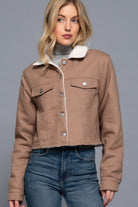 Button Closure Sherpa-lined Twill Jacket - BaeDrip