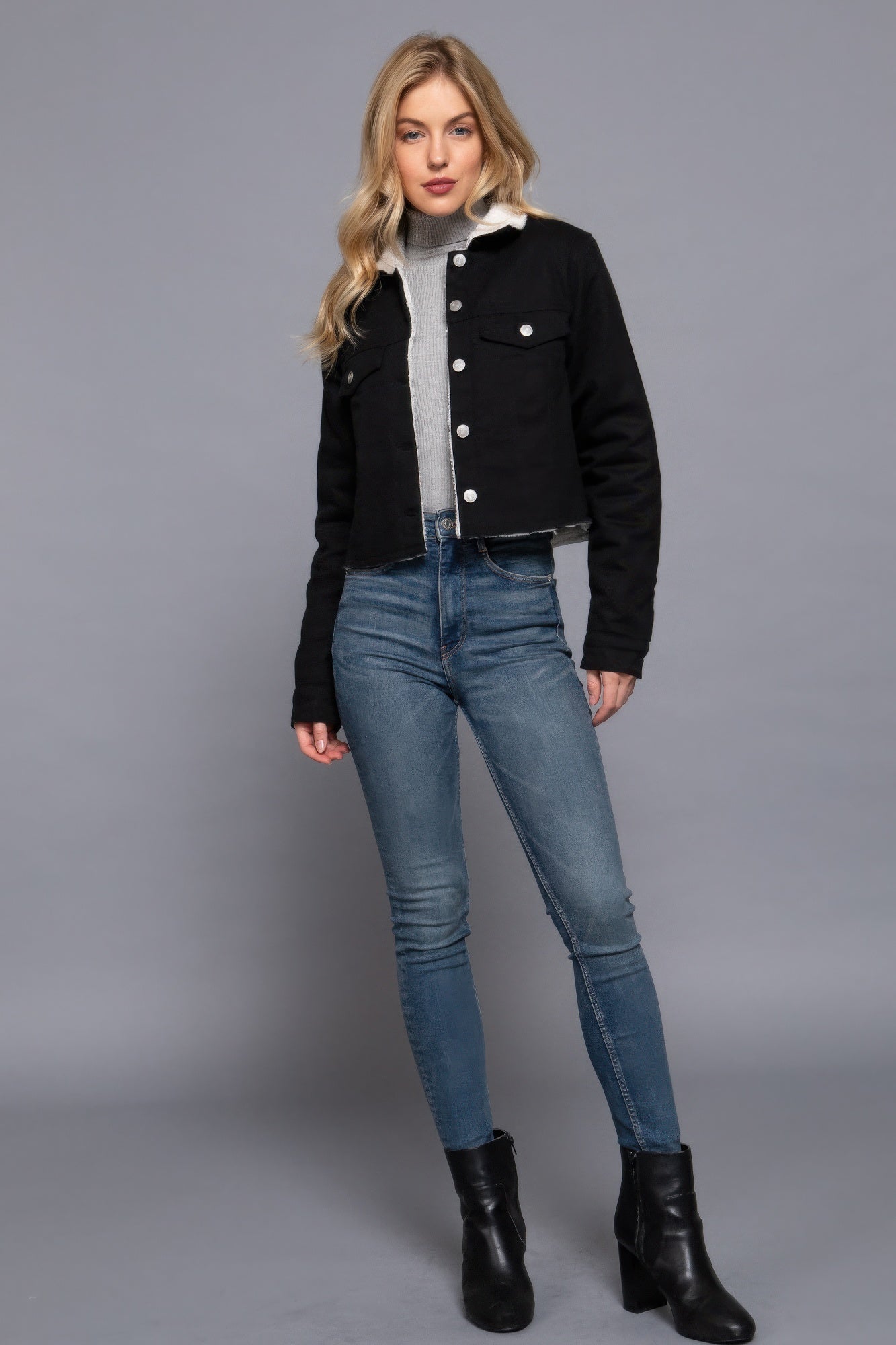 Button Closure Sherpa-lined Twill Jacket - BaeDrip