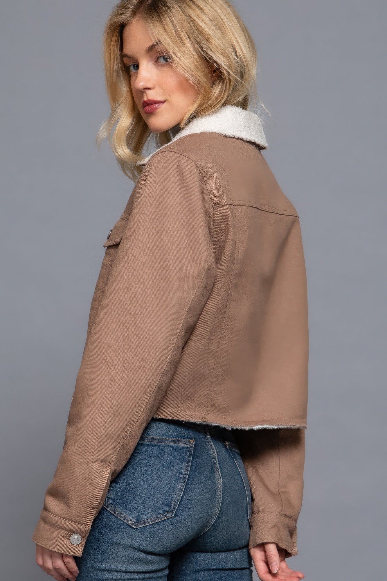 Button Closure Sherpa-lined Twill Jacket - BaeDrip
