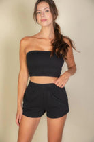 Simple Solid Color Tube Top And Shorts Two Piece Set - BaeDrip