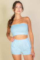 Simple Solid Color Tube Top And Shorts Two Piece Set - BaeDrip